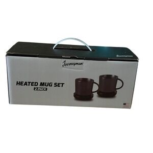 Journeyman Heated Mug Set 2-Pack Black Ceramic Electric Warming Coffee Mugs New